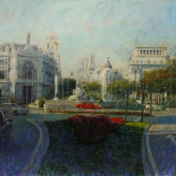 Œuvre contemporaine nommée « Plaza de Cibeles Madrid, óleo sobre tabla medidas 195 por 122 centímetros », Réalisée par FéLIX GONZáLEZ MATEOS