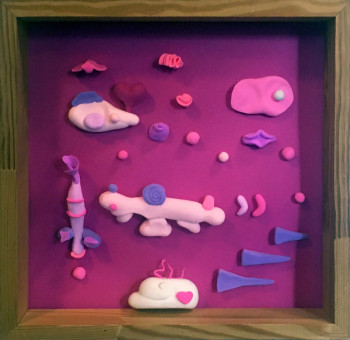 Œuvre contemporaine nommée « 285) Fushia, 30x30, Pâte Polymére, 29 02 24 », Réalisée par ISIS BI M