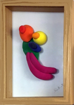 Œuvre contemporaine nommée « 283) Tendresse bigarrée, 9x13, cadre. 19x22 Pâte Polymére, 29 02 24 », Réalisée par ISIS BI M