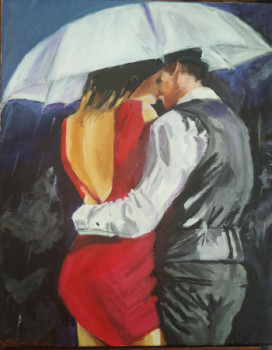 Œuvre contemporaine nommée « Couple sous un parapluie », Réalisée par PATRICK FOI