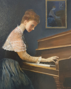 Œuvre contemporaine nommée « jeune femme au piano », Réalisée par ROBERT LESPES