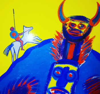 Œuvre contemporaine nommée « totem et chevalier », Réalisée par LAMOUR