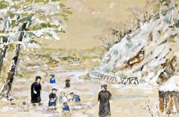Œuvre contemporaine nommée « Quimper enfant d'un orphelinat jouant dans la neige », Réalisée par MICHEL HAMELIN