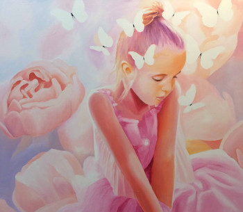 Œuvre contemporaine nommée « La jeune fille et les papillons », Réalisée par ALAIN ROLLAND