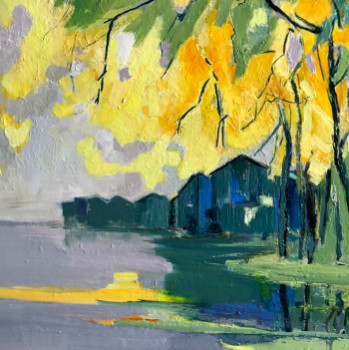 Œuvre contemporaine nommée « Les mimosas du Bassin », Réalisée par éLIANE BOIVIN