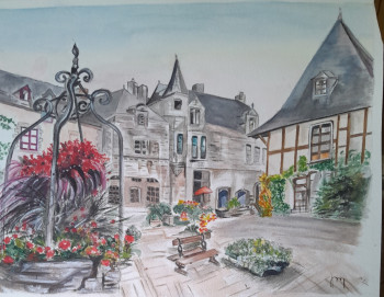 Œuvre contemporaine nommée « La place de Locronan - Finistère », Réalisée par JOSEPHINE