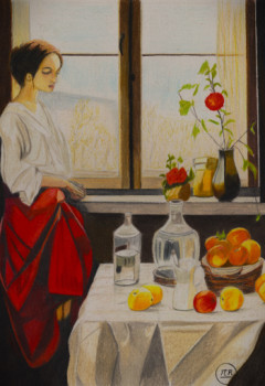 Œuvre contemporaine nommée « Femme à sa fenêtre », Réalisée par PIRDESSINS