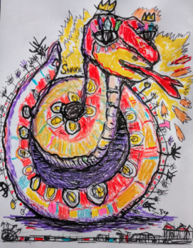 Œuvre contemporaine nommée « Peinture serpent Snake 21x30cm », Réalisée par SYLVAIN DEZ
