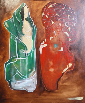Œuvre contemporaine nommée « femme au sari vert », Réalisée par RAIMS