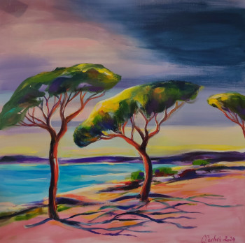 Œuvre contemporaine nommée « Mediterranean landscape - Umbrella Pines », Réalisée par CLICKART+