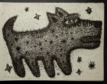 Œuvre contemporaine nommée « Dessin chien encre noir et blanc 21x28cm », Réalisée par SYLVAIN DEZ