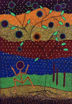 Œuvre contemporaine nommée « Le voyageur et l'arbre: une rencontre symbolique », Réalisée par F. SUZANNE