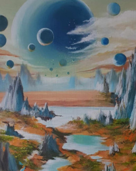 Œuvre contemporaine nommée « Paysage lunaire bleu », Réalisée par E.BOREL