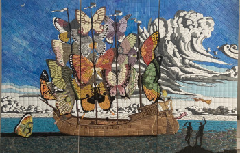 Œuvre contemporaine nommée « Le bateau aux papillons », Réalisée par SANDRINE PROSERPINE