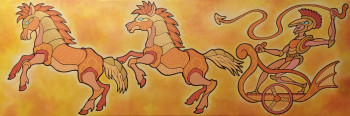 Œuvre contemporaine nommée « Char tiré par 2 méca-chevaux », Réalisée par COPAINTER72