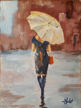Œuvre contemporaine nommée « Le parapluie jaune », Réalisée par JEAN-FRANçOIS MALET