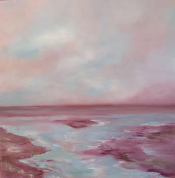 Œuvre contemporaine nommée « HARMONIE MAUVE ET TURQUOISE », Réalisée par MARTINE GRéGOIRE