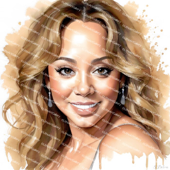 Œuvre contemporaine nommée « Portrait de Mariah Carey watercolor », Réalisée par STEVE DELERIS