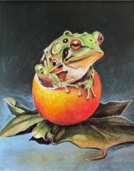 Œuvre contemporaine nommée « Rainette Vitaminée : La Pétillante Naissance d'une Vénus Citrus », Réalisée par ANNA BALMORA