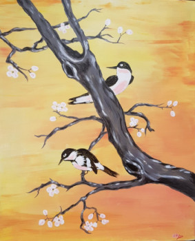 Œuvre contemporaine nommée « Oiseaux japonais », Réalisée par ANNE LEFèVRE RéMY