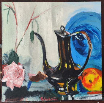 Œuvre contemporaine nommée « Carafe, plat, roses,.. », Réalisée par PATRICK FOI