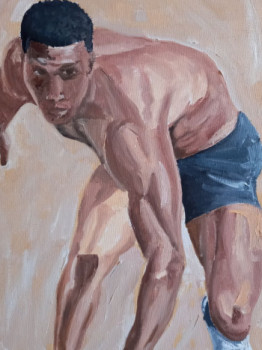 Œuvre contemporaine nommée « Pintura al oleo, figura masculina con una seleccion de color espontanea , mostrando un cuerpo en movimiento », Réalisée par CARMEN CUBELLI