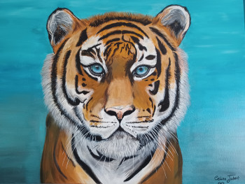 Œuvre contemporaine nommée « Tiger's blue eyes », Réalisée par CELINE JOUBERT