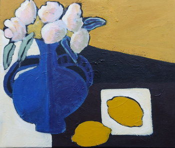 Œuvre contemporaine nommée « Vase bleu et citrons », Réalisée par SOPHIE GARDIN