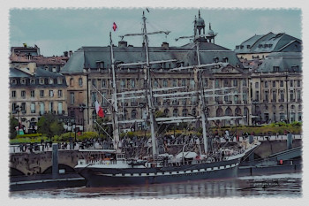 Œuvre contemporaine nommée « Le Belem sur les quais de Bordeaux », Réalisée par DOMINIQUE DULOT DIGITAL