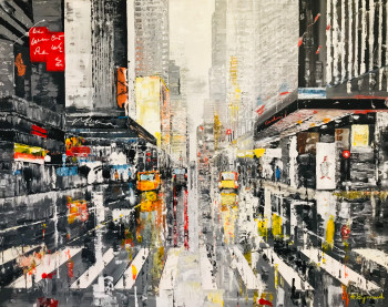 Œuvre contemporaine nommée « New York sous la pluie », Réalisée par ALAIN EYNAUD