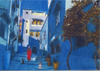 Œuvre contemporaine nommée « Chefchaouen, la ville aux chats », Réalisée par JACQUES TAFFOREAU