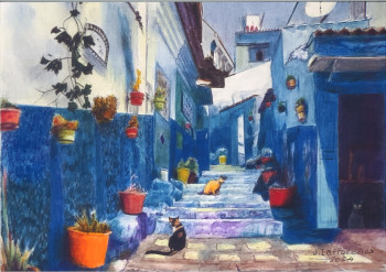 Œuvre contemporaine nommée « Chefchaouen II, accès vers le haut », Réalisée par JACQUES TAFFOREAU