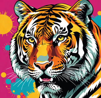 Œuvre contemporaine nommée « tigre pop art », Réalisée par DOMINIQUE DULOT DIGITAL