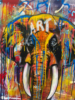 Œuvre contemporaine nommée « Peinture acrylique éléphant pop art 60 x 80 cm », Réalisée par NATHALIE DEFFRENE
