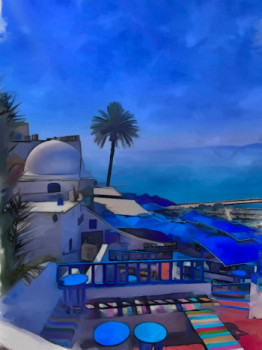 Œuvre contemporaine nommée « sidi bou said en tunisie », Réalisée par DOMINIQUE DULOT DIGITAL