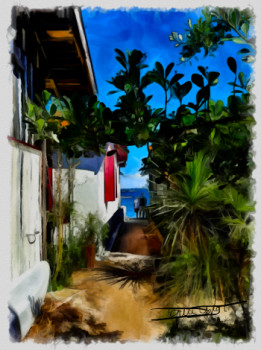 Œuvre contemporaine nommée « village de l'herbe sur le bassin d'arcachon », Réalisée par DOMINIQUE DULOT DIGITAL