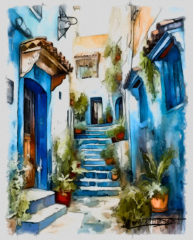 Œuvre contemporaine nommée « ruelle tunisienne », Réalisée par DOMINIQUE DULOT DIGITAL
