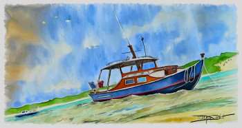 Œuvre contemporaine nommée « pinasse mouillant au cap ferret », Réalisée par DOMINIQUE DULOT DIGITAL