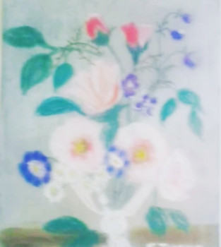 Œuvre contemporaine nommée « Le vase transparent aux roses pastellisées douces. », Réalisée par ELLE *