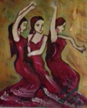 Œuvre contemporaine nommée « Trio de danseuses espagnoles aux robes rouges flamboyantes », Réalisée par ELLE *