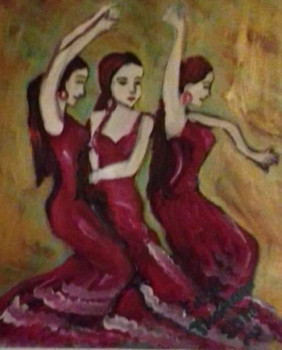 Œuvre contemporaine nommée « Trio de danseuses espagnoles aux robes rouges flamboyantes », Réalisée par ELLE *