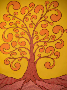 Œuvre contemporaine nommée « Arbre orange sur fond jaune », Réalisée par COPAINTER72