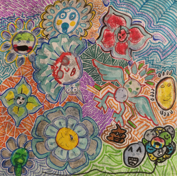Œuvre contemporaine nommée « Ballons fleurs et diablotin », Réalisée par COPAINTER72