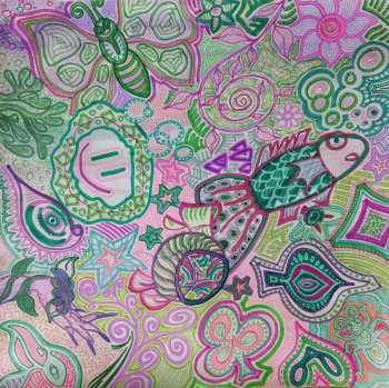 Œuvre contemporaine nommée « Composition sur violet et vert », Réalisée par COPAINTER72