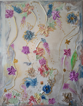 Œuvre contemporaine nommée « La Vie en fleurs, Acrylfarben eigene Mischung und Strukturpaste auf Leinwand », Réalisée par AD