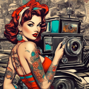 Œuvre contemporaine nommée « Girl and old camera », Réalisée par DORON B