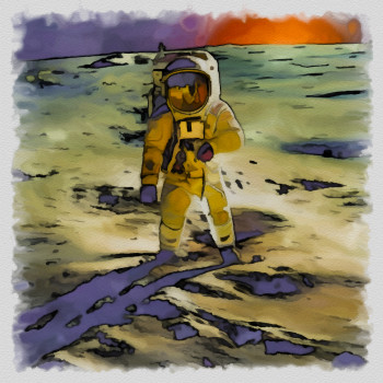 Œuvre contemporaine nommée « on the moon », Réalisée par DOMINIQUE DULOT DIGITAL