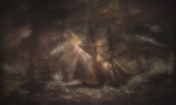 Œuvre contemporaine nommée « Inspiré de Thomas Buttersworth, Royal Ships at the Sea Coast », Réalisée par LA CIGOGNE