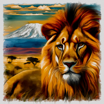 Œuvre contemporaine nommée « le roi lion », Réalisée par DOMINIQUE DULOT DIGITAL