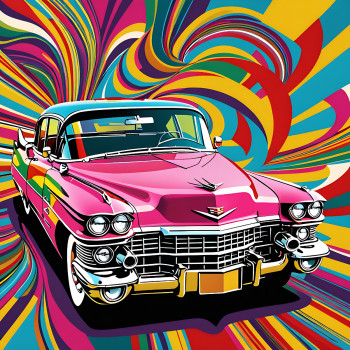 Œuvre contemporaine nommée « pink Cadillac pop art », Réalisée par DOMINIQUE DULOT DIGITAL